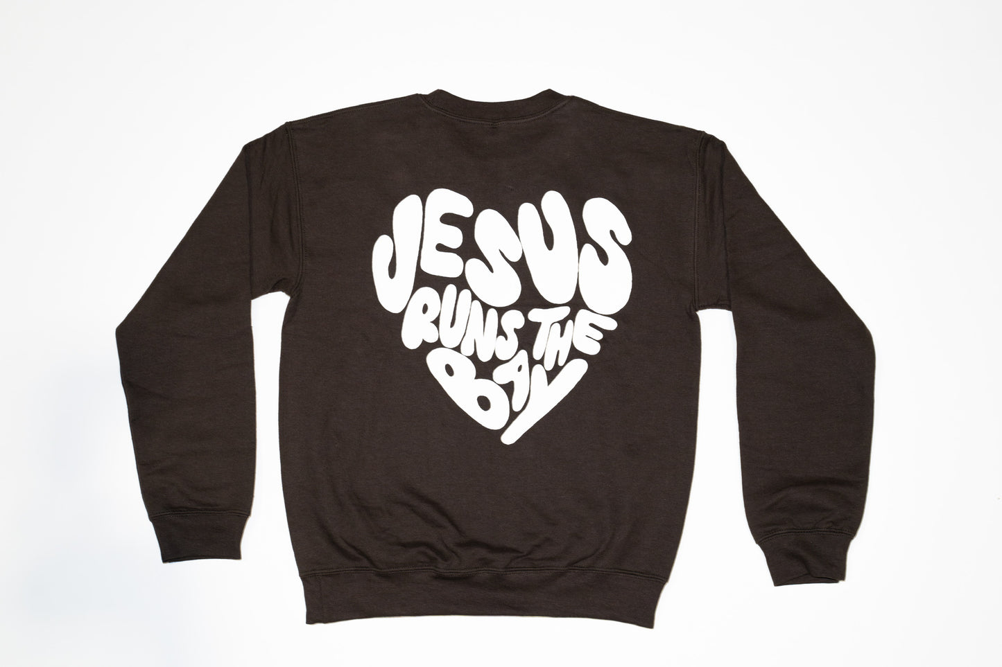"Jesus Runs The Bay" Puff Print Brown Sweatshirt