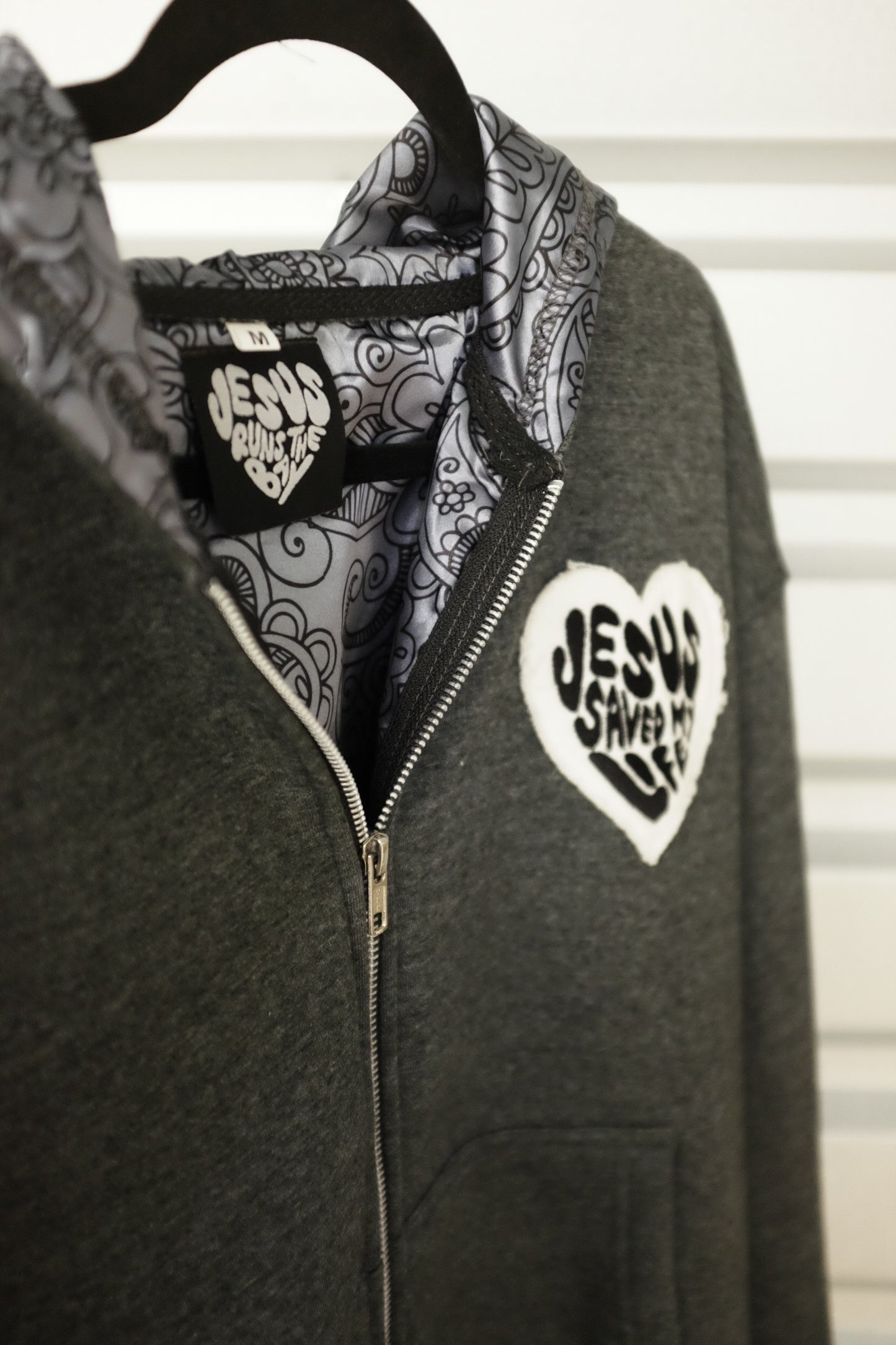 “Jesus Saved My Life” Heather Grey Zip-Up Hoodie