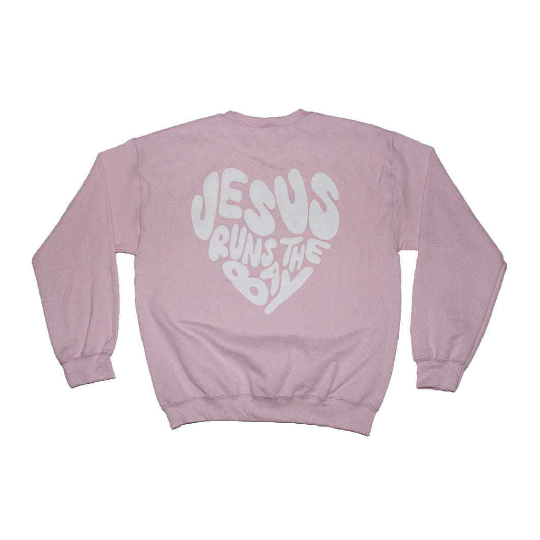 “Jesus Runs The Bay" Puff Print Pink Sweatshirt
