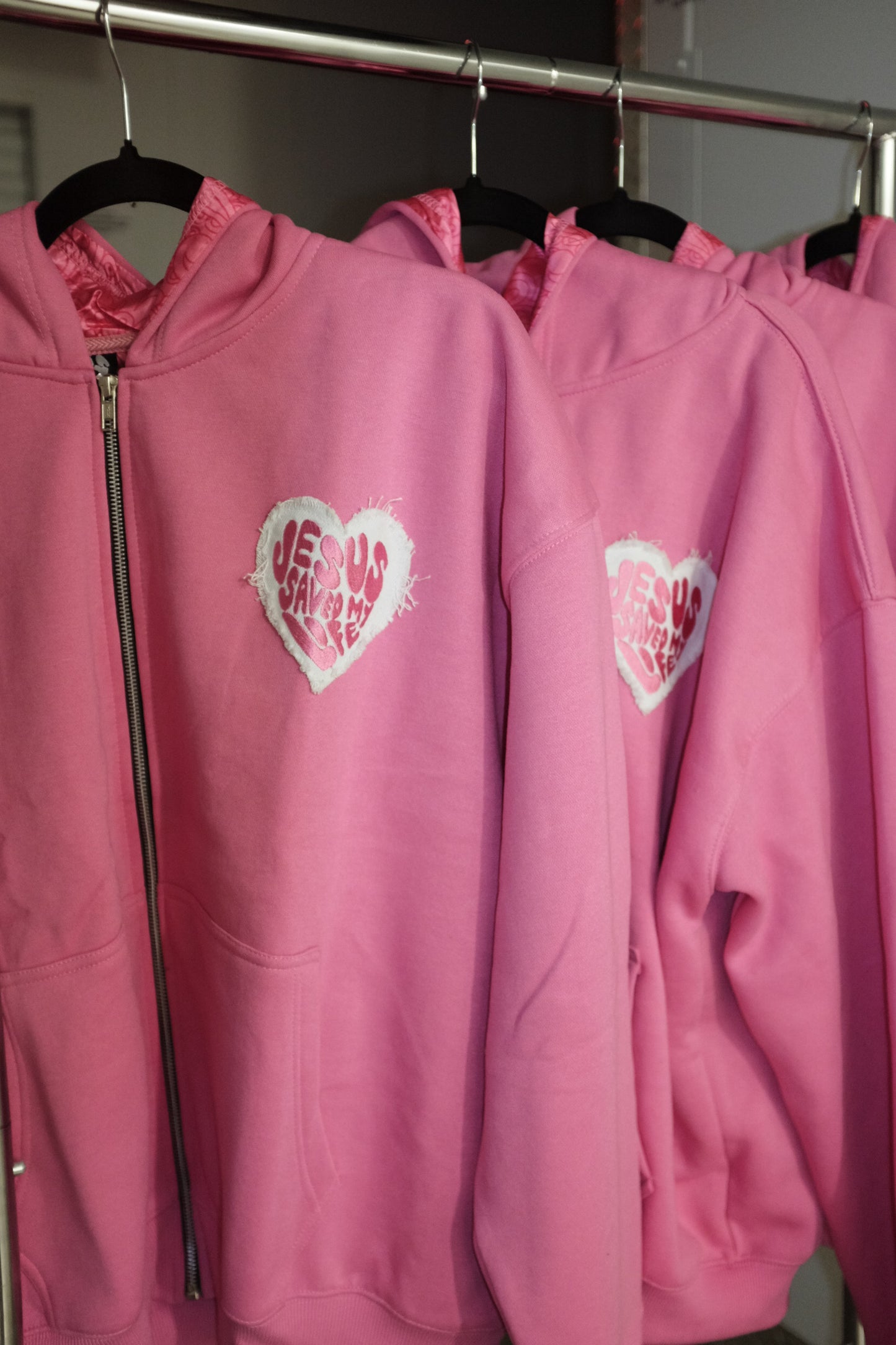 “Jesus Saved My Life”Pink Zip-Up Hoodie