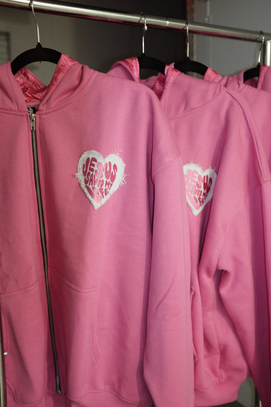 “Jesus Saved My Life”Pink Zip-Up Hoodie