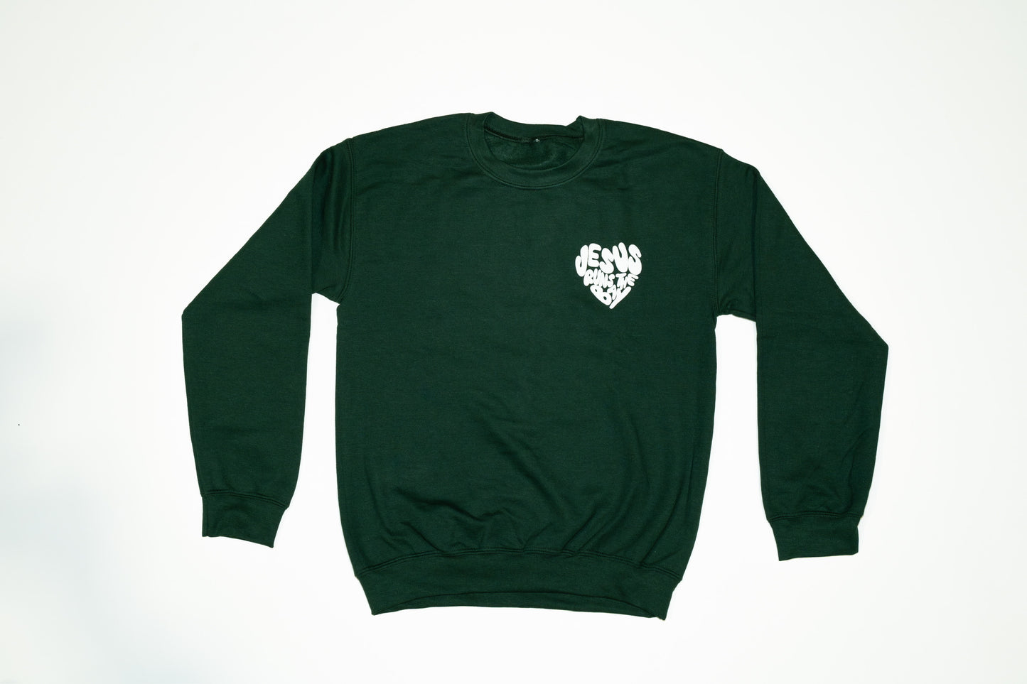 *PRE-ORDER* "Jesus Runs The Bay" Forest Green Puff Print Sweatshirt