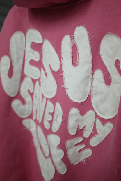“Jesus Saved My Life”Pink Zip-Up Hoodie