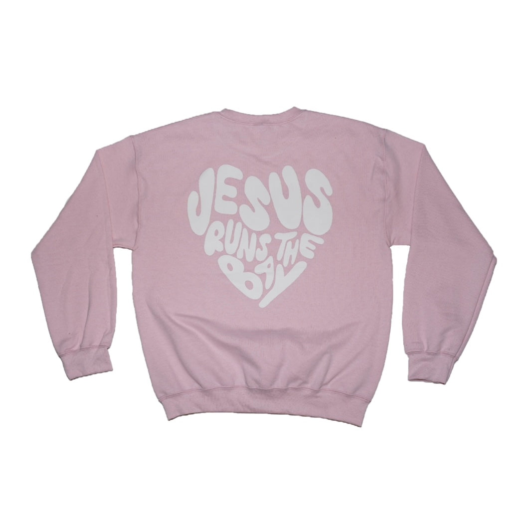 *PRE-ORDER* “Jesus Runs The Bay" Puff Print Pink Sweatshirt