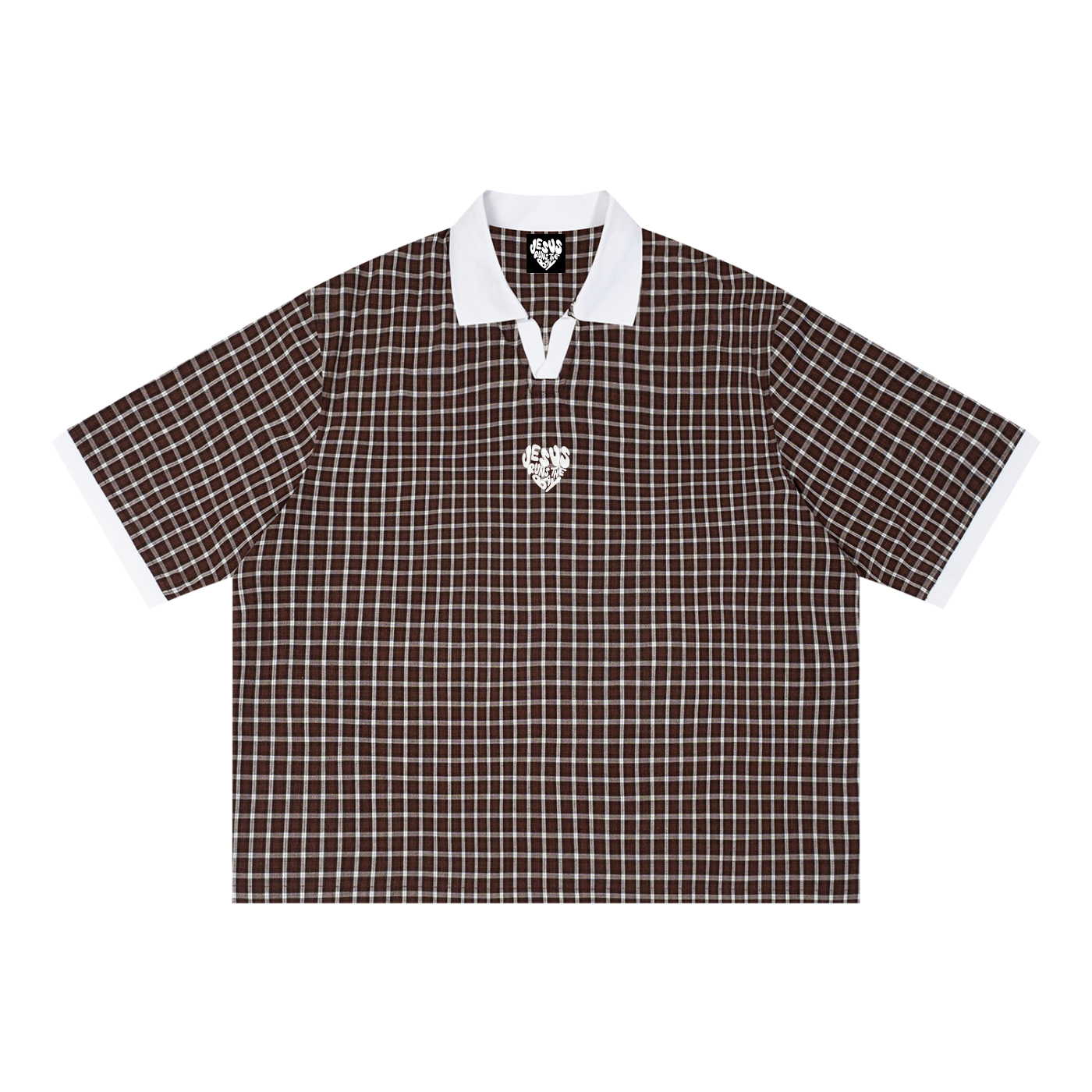 “Jesus Runs The Bay” Boxy Plaid Polo Shirt